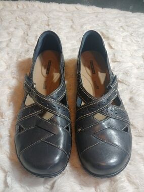 Clarks Womens Ultimate Comfort Leather Shoes Ashland Spin Q Size 9.5M Blue